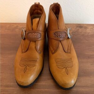 Ariat Tan Leather Ankle Booties with Decorative Buckle